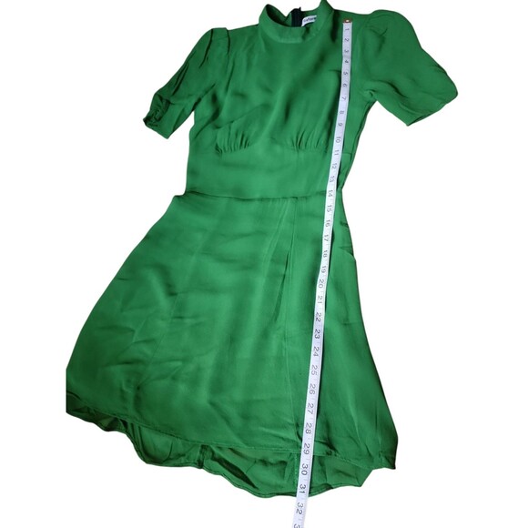 Reformation Kelly Green Twee Mini Dress Womens Size 0 Puff Sleeve Chiffon Preppy - Picture 8 of 10